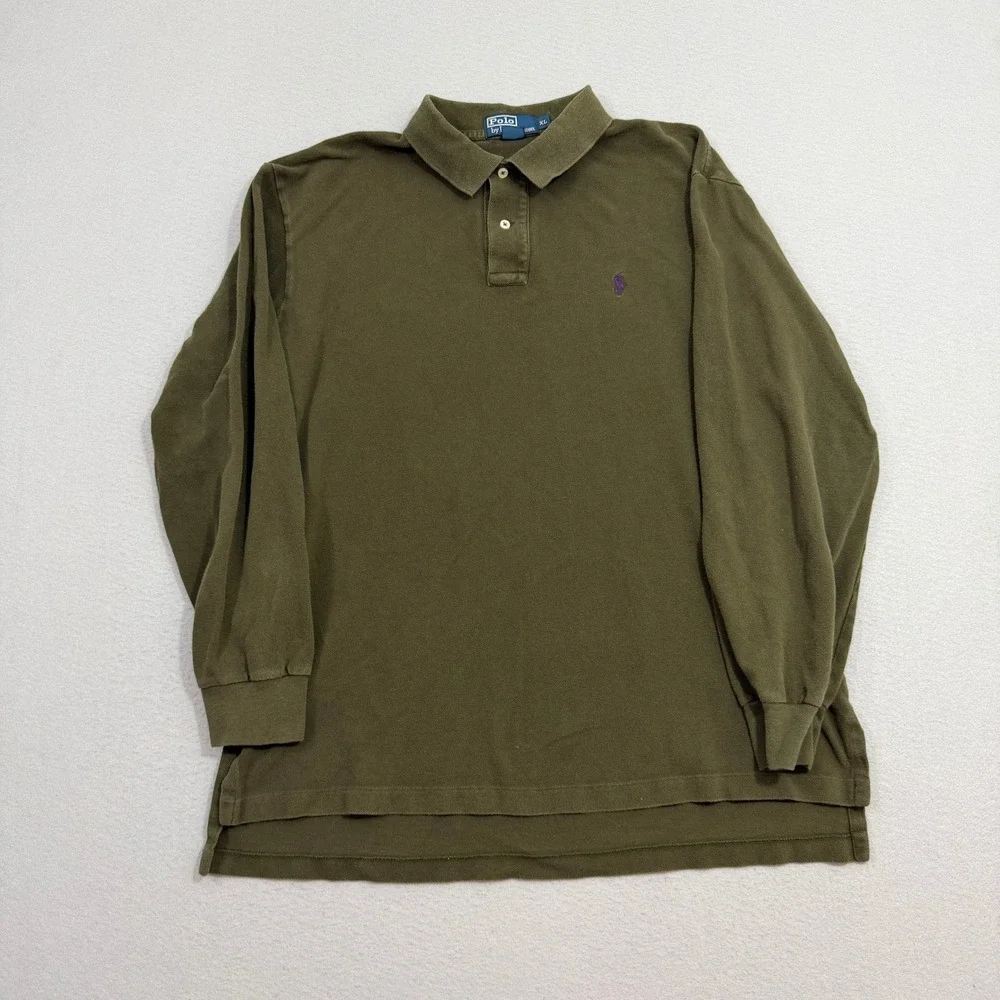 Polo Ralph Lauren Polo Men's XL Olive Green Long Sleeve Pique Cotton Vintage